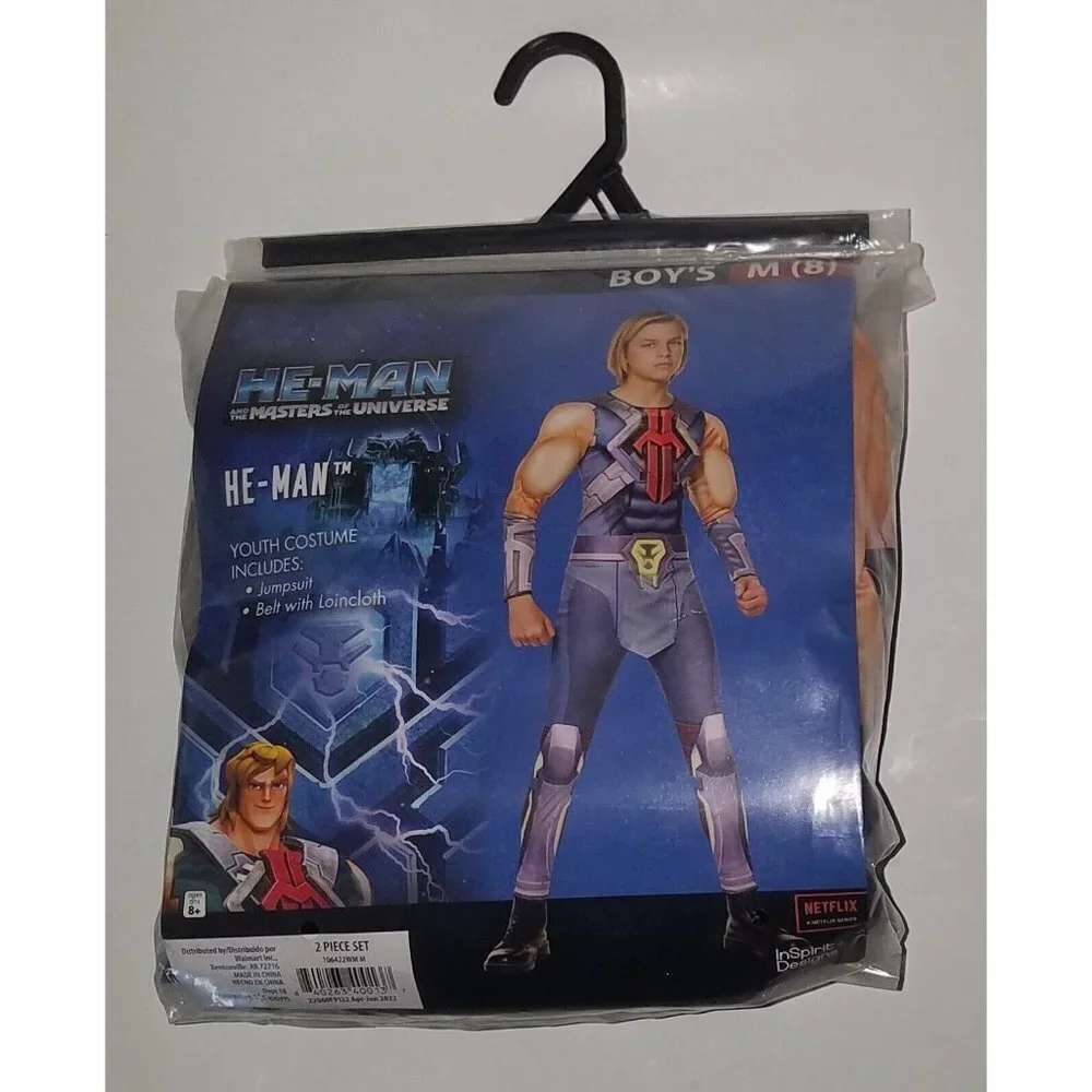 NEW He-Man Halloween Costume Masters of Universe Boys Medium 8 Jumpsuit Belt